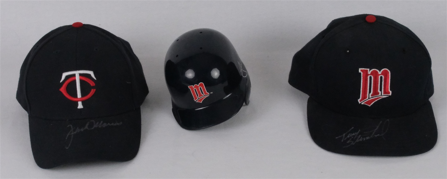 Minnesota Twins Autographed Hats & Mini Helmet w/Jack Morris