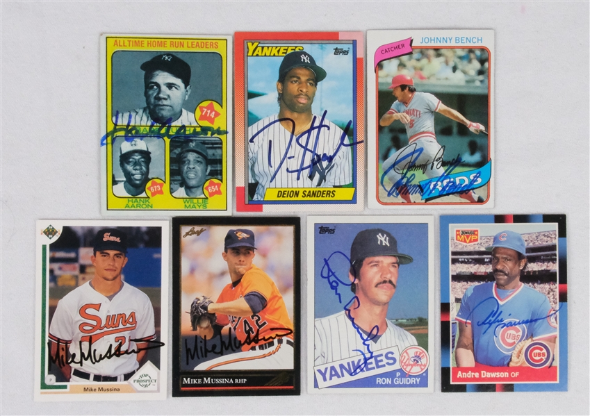 Vintage Lot of 7 Autographed Cards w/Hank Aaron
