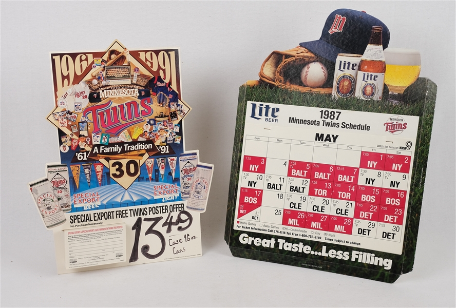Minnesota Twins 1987 & 1991 Beer Calendar Displays