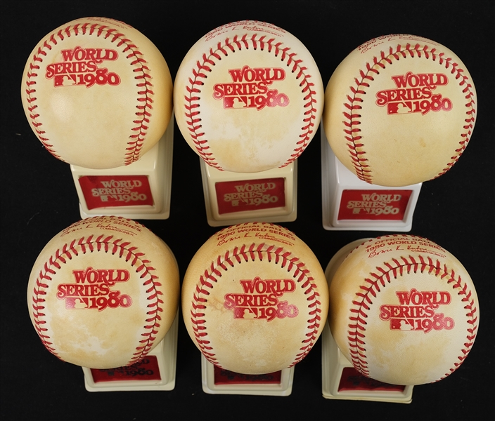 Lot of 6 Rawlings 1980 World Series Game Baseballs