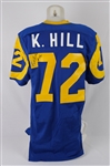 Kent Hill 1983 Los Angeles Rams Game Used Durene Jersey w/5 Team Repairs 