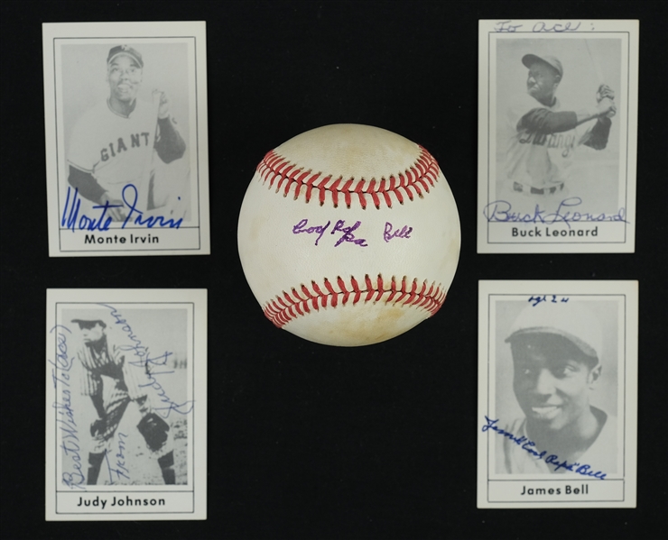 Lot of Negro League Autographed Cards & Baseball w/Bell & Leonard