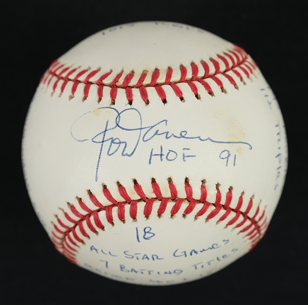 Rod Carew Autographed & Multi Inscribed Career Stat Baseball