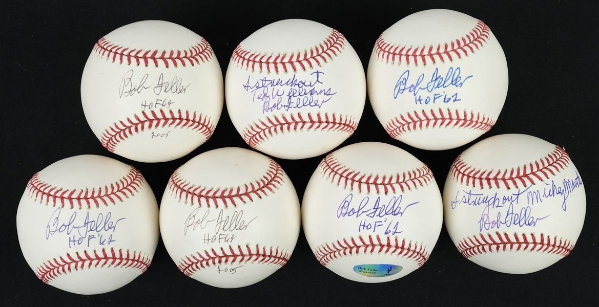 Bob Feller Lot of 7 Autographed Baseballs Beckett