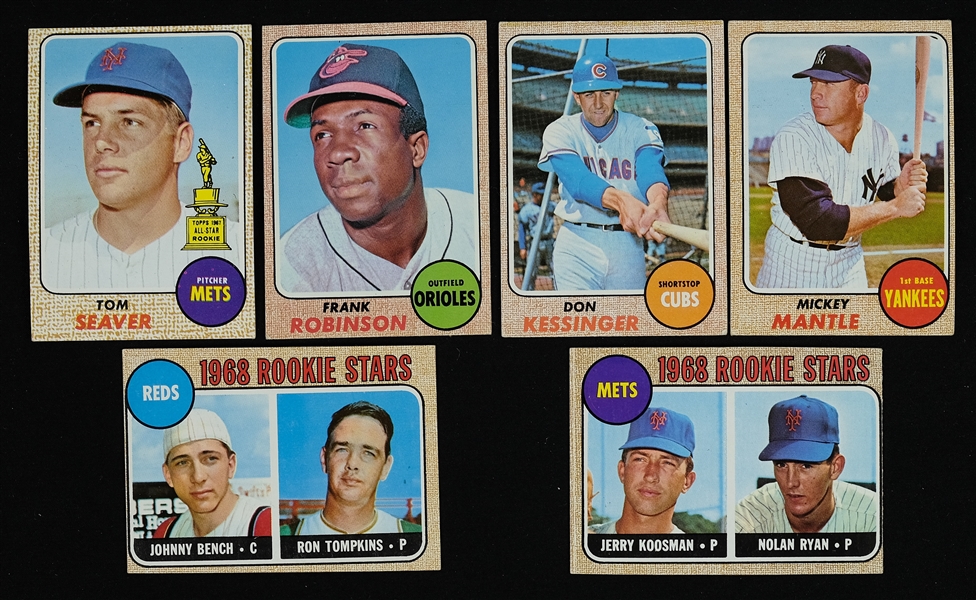 Collection of 1968 Topps Baseball Cards w/Nolan Ryan Rookie & Mickey Mantle Card 