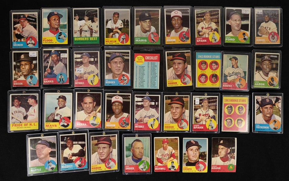 Collection of 1963 Topps Baseball Cards w/Mickey Mantle