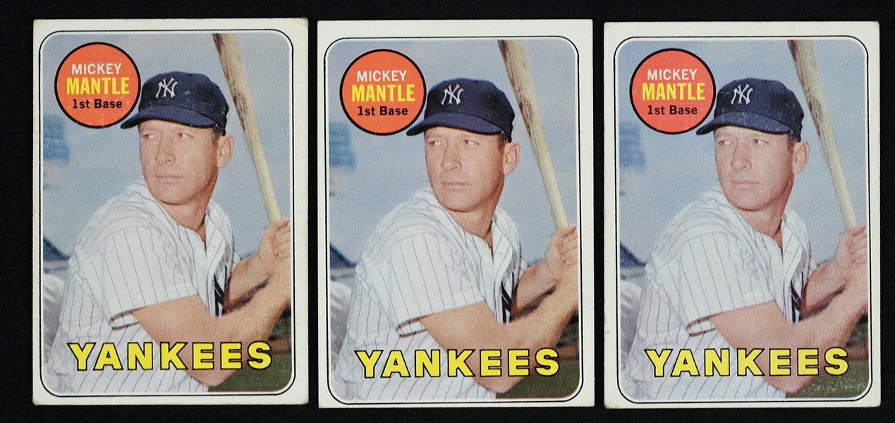 Mickey Mantle 1969 Lot of 3 Topps Baseball Cards