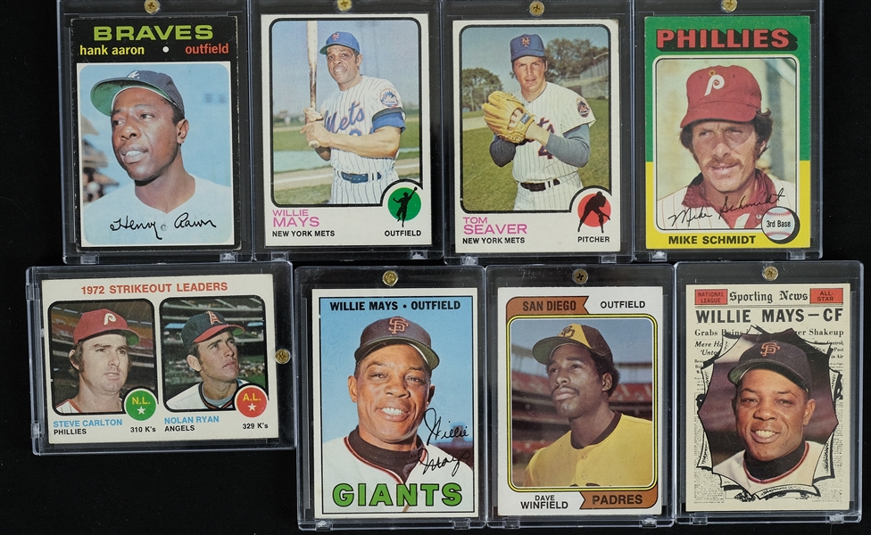 Vintage Topps Baseball Card Collection w/Willie Mays Hank Aaron & Dave Winfield Rookie
