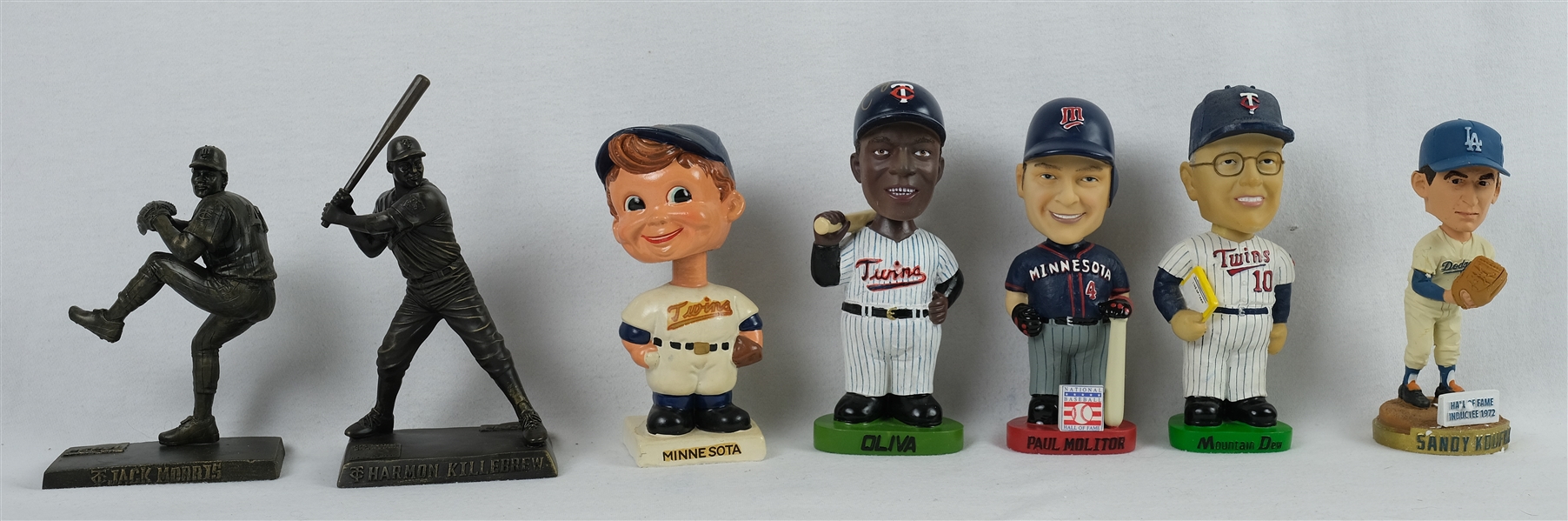 Collection of 7 Bobbleheads & Figurines w/Tony Oliva Tom Kelly & Paul Molitor Autographed JSA