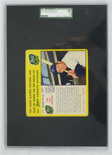Tom Whisenant 1961 Minnesota Twins Peters Meats Card #11 SGC 40