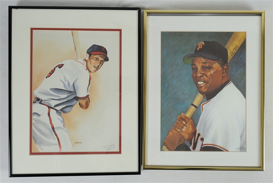 Lot of 2 Limited Edition Framed Lithographs w/Willie Mays & Stan Musial
