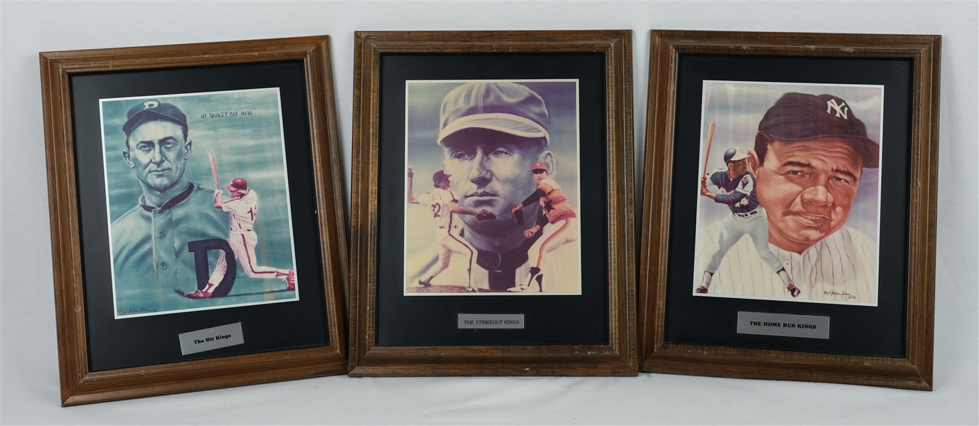 Lot of 3 Framed Robert Stephen Simon Ceramic Lithos w/Babe Ruth & Ty Cobb