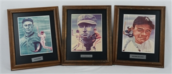 Lot of 3 Framed Robert Stephen Simon Ceramic Lithos w/Babe Ruth & Ty Cobb