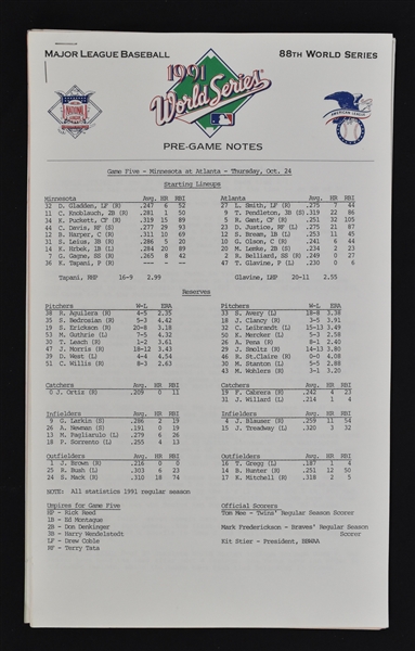Twins vs. Braves 1991 World Series Pre-Game Notes