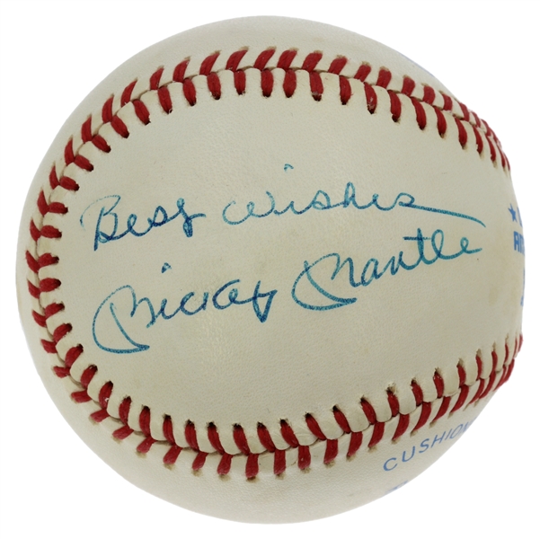 Mickey Mantle Autographed & Inscribed "Best Wishes" OAL Lee MacPhail Baseball PSA/DNA