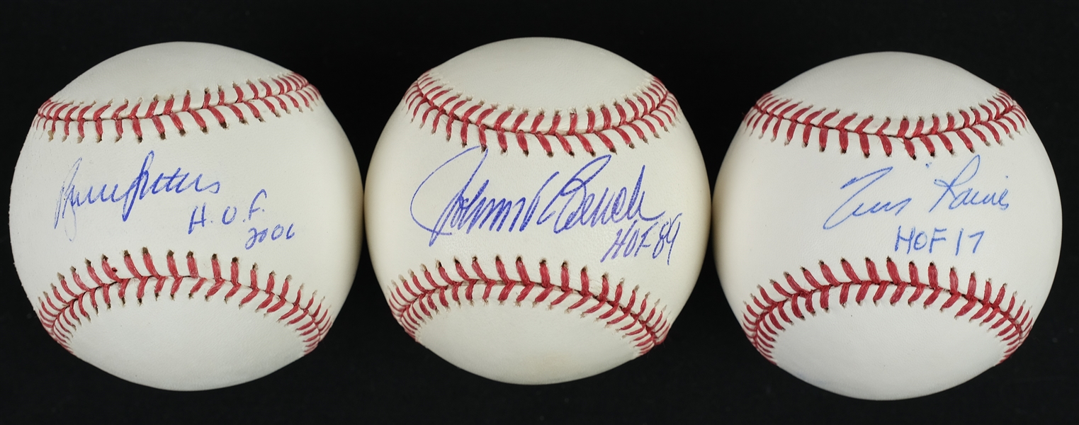 Johnny Bench Tim Raines & Bruce Sutter Autographed Baseballs JSA