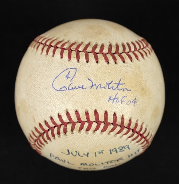 Paul Molitor 1989 Game Used & Autographed Inscribed Home Run Baseball w/ Player Provenance