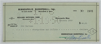 Max Winter & Sid Hartman Minneapolis Lakers Signed Check From 1950 No. 2405