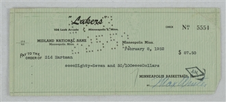 Max Winter & Sid Hartman Minneapolis Lakers Signed Check From 1952 No. 5554