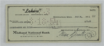 Max Winter & Sid Hartman Minneapolis Lakers Signed Check From 1954 No. 9471