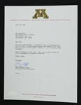 Lou Holtz Minnesota Gophers Signed Letter to Sid Hartman JSA