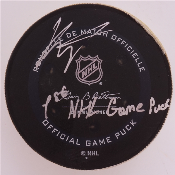 Kirill Kaprizov Game Used Autographed & Inscribed 1st NHL Game Puck 1/14/21 w/ Team Provenance