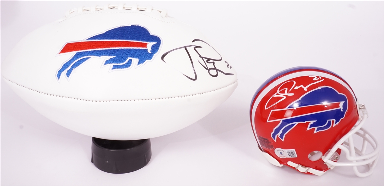 Lot of 2 Jordan Poyer Autographed Buffalo Bills Mini Helmet & Football Beckett