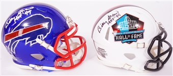 Lot of 2 Billy Shaw Autographed & Inscribed Buffalo Bills Mini Helmets Beckett