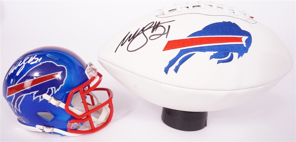 Lot of 2 Willis McGahee Buffalo Bills Autographed Mini Helmet and Football