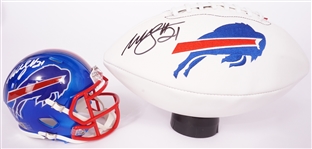 Lot of 2 Willis McGahee Buffalo Bills Autographed Mini Helmet and Football