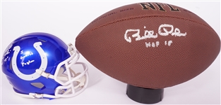Lot of 2 Bill Polian Autographed & Inscribed Indianapolis Colts Mini Helmet & Replica Football Beckett
