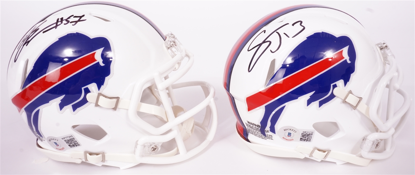 Lot of 2 Stevie Johnson & AJ Epenesa Autographed Buffalo Bills Mini Helmets Beckett