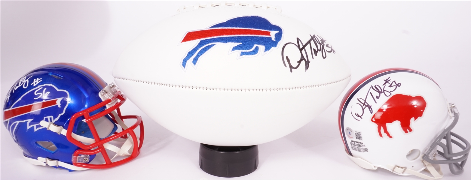 Lot of 3 Darryl Talley Autographed Buffalo Bills Mini Helmets and Football Beckett