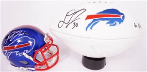 Lot of 2 Dane Jackson Autographed Buffalo Bills Mini Helmet & Football w/ Inscription