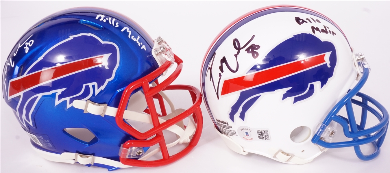 Lot of 2 Eric Moulds Autographed & Inscribed Buffalo Bills Mini Helmets Beckett