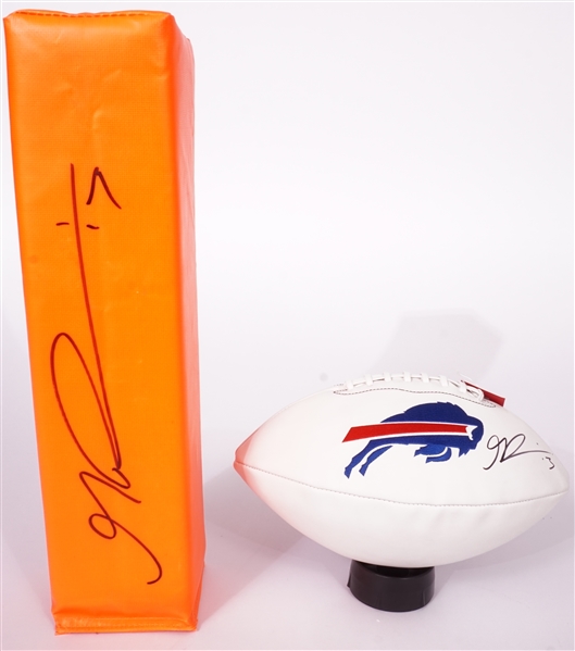 Lot of 2 Gabe Davis Autographed Pylon and Buffalo Bills Football Beckett