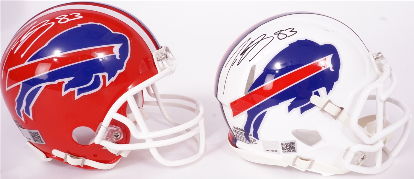 Lot of 2 Lee Evans Autographed Buffalo Bills Mini Helmets