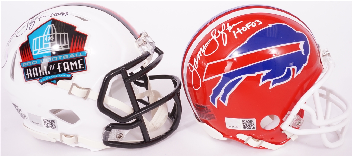 Lot of 2 James Lofton Autographed & Inscribed Buffalo Bills Mini Helmets