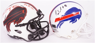 Lot of 2 Boogie Basham & Joe Ferguson Autographed & Inscribed Buffalo Bills Mini Helmets Beckett
