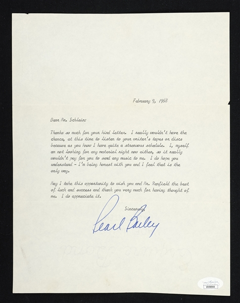 Pearl Bailey 1968 Signed Letter JSA