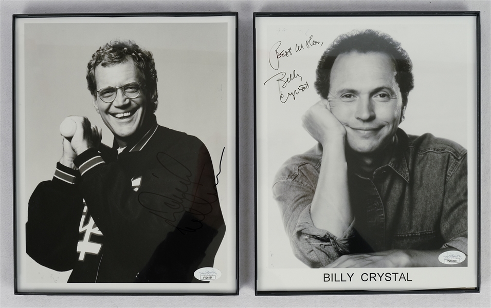 Lot of 2 Autographed 8x10 Photos w/Billy Crystal & David Letterman JSA