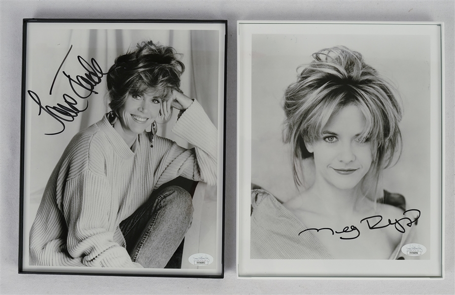 Lot of 2 Autographed 8x10 Photos w/Jane Fonda & Meg Ryan JSA