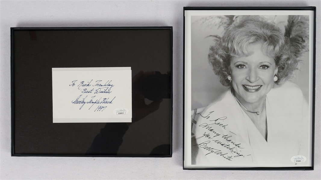 Lot of 2 Autographs w/Betty White & Shirley Temple Black JSA