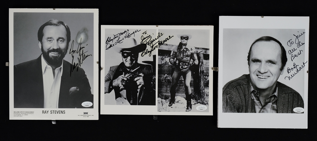 Lot of 3 Autographed 8x10 Photos w/Bob Newhart Clayton Moore & Ray Stevens  JSA