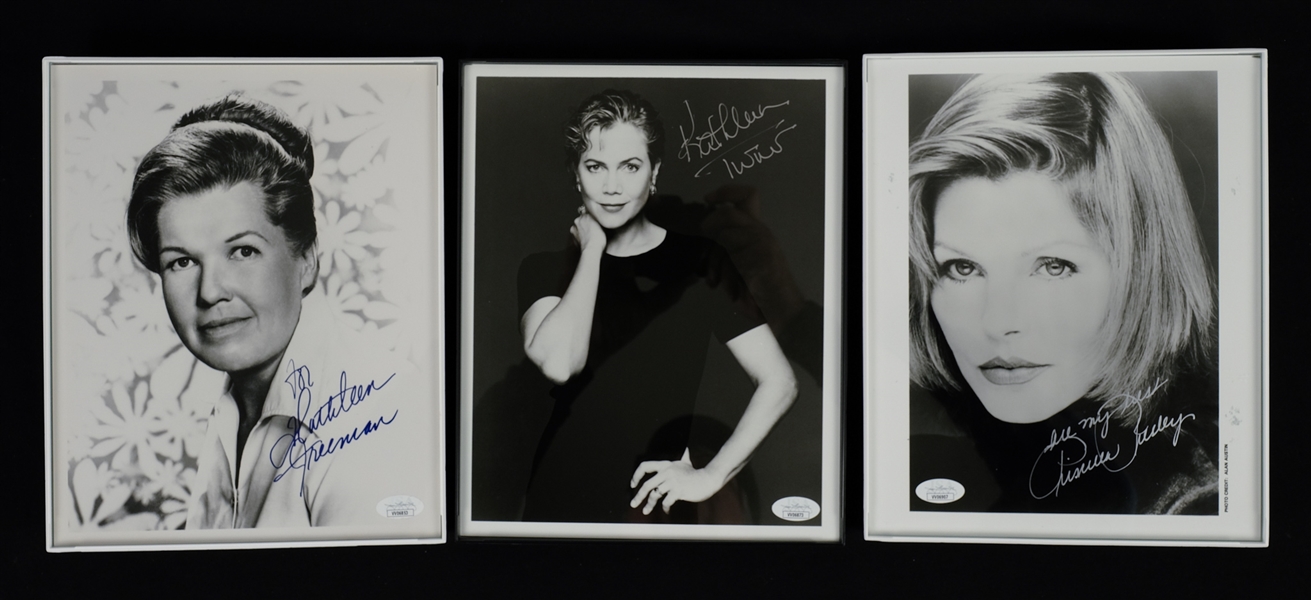 Lot of 3 Autographed 8x10 Photos w/Kathleen Turner Kathleen Freeman & Priscilla Presley JSA