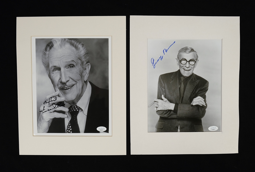 Lot of 2 Autographed 8x10 Photos w/George Burns & Vincent Price JSA