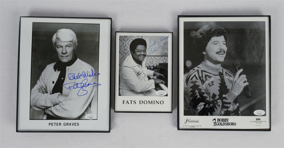 Lot of 3 Autographed 8x10 Photos w/Fats Domino Peter Graves & Bobby Goldsboro JSA
