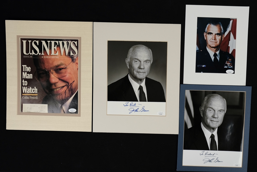Lot of 4 Autographed 8x10 Photos w/Colin Powell John Glenn (2) & General William Clark Westmoreland JSA