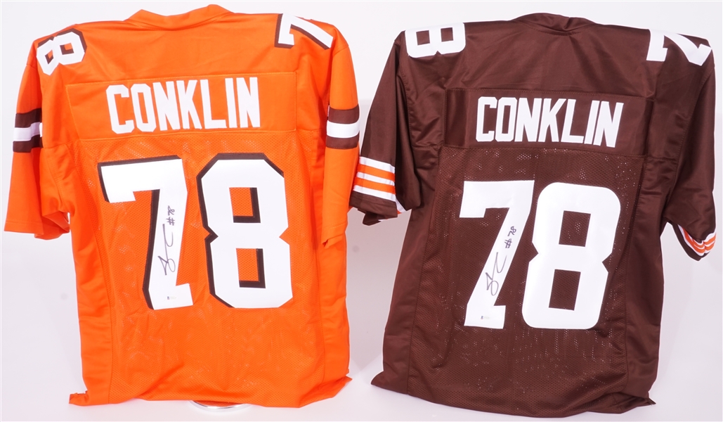 Lot of 2 Jack Conklin Autographed Cleveand Browns Replica Jerseys Beckett