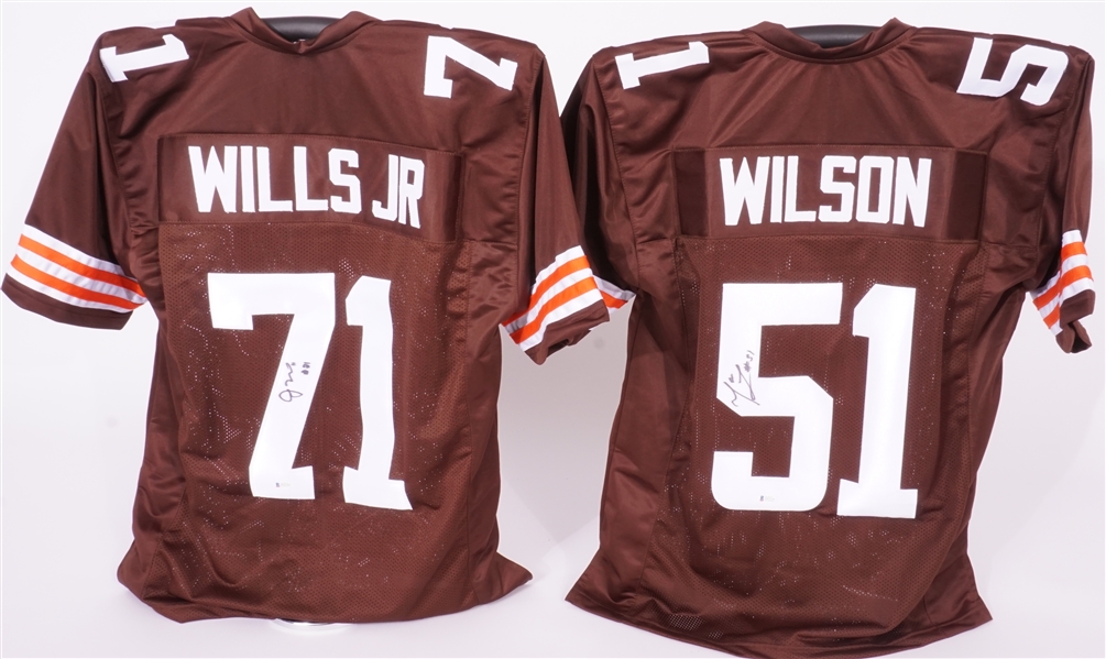 Lot of 2 Mack Wilson & Jedrick Wills Jr Autographed Cleveland Browns Replica Jerseys Beckett